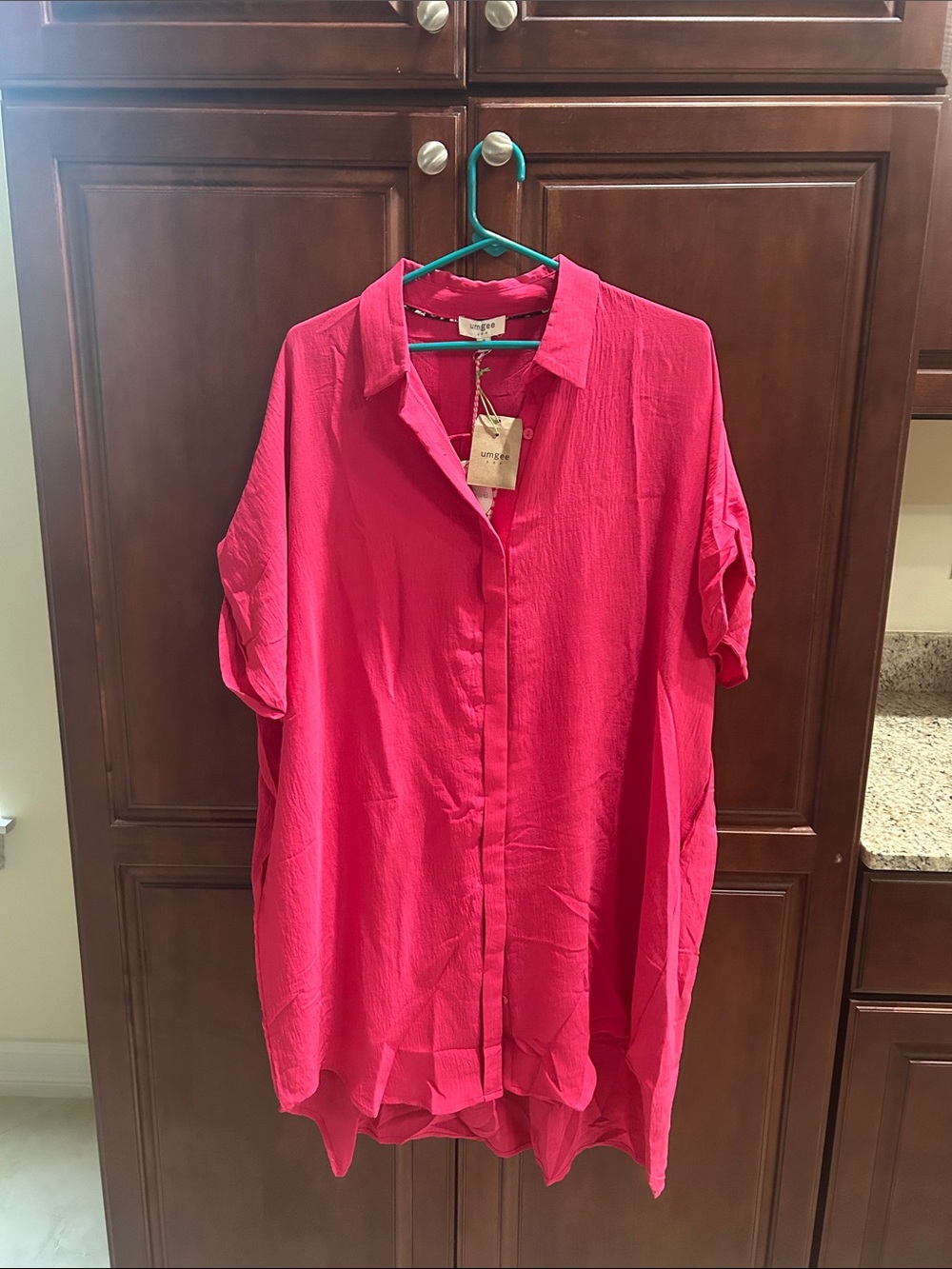 Umgee Vibrant Pink Button-Front Lightweight Dress
